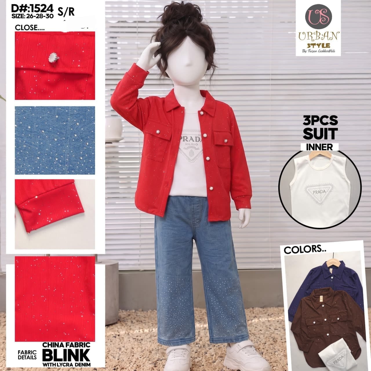3-Piece Girls Denim Suit