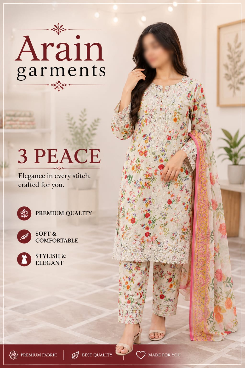 3-Piece Lawn Ready-Made Dress