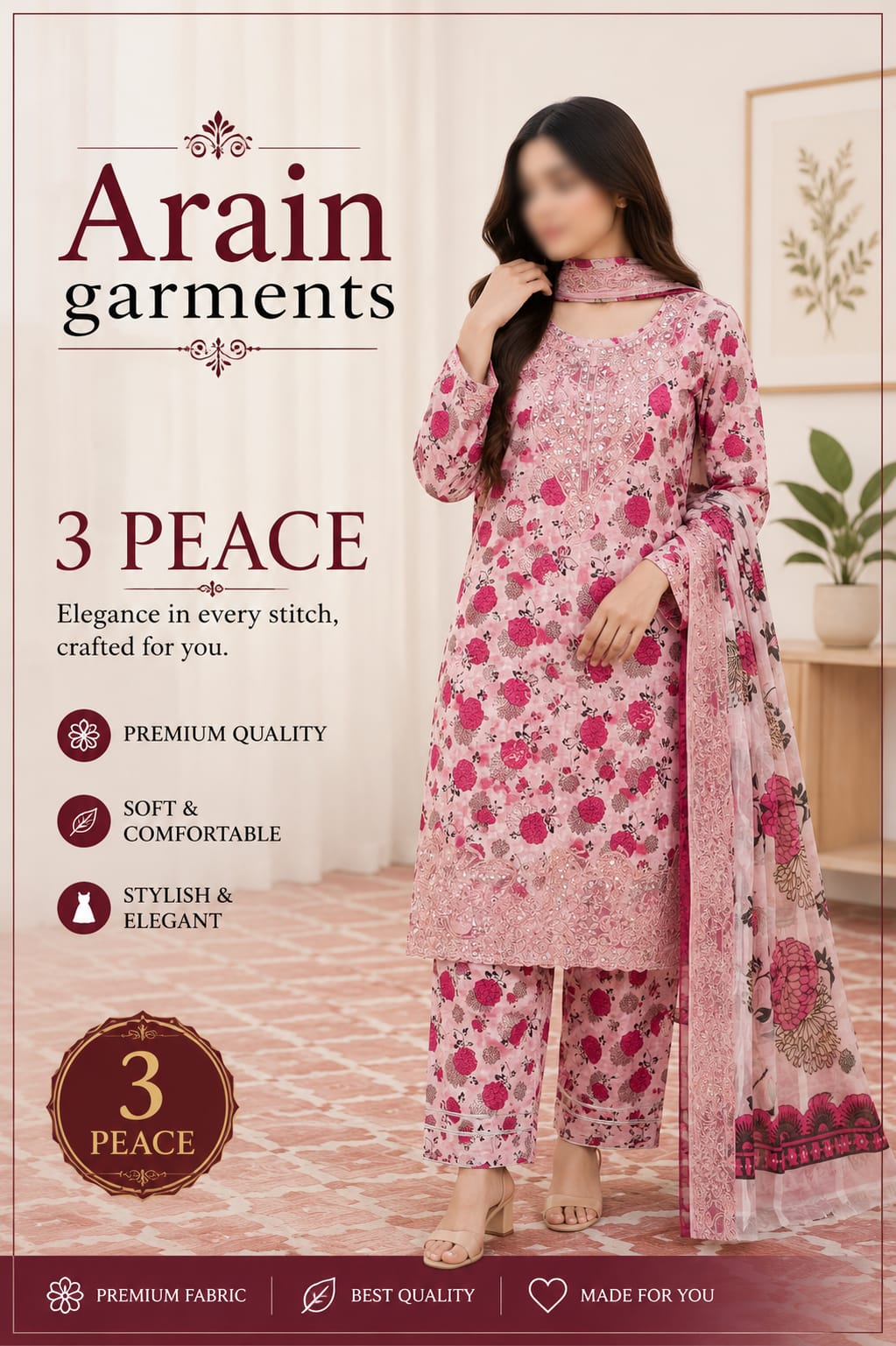 3-Piece Lawn Ready-Made Dress
