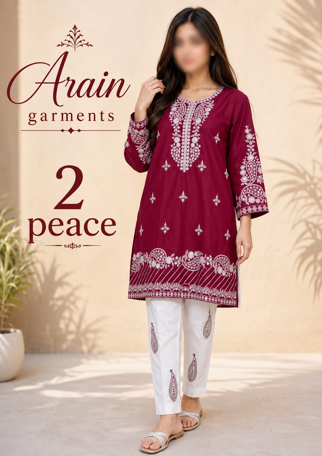 Arain Garments Black & White 2-Piece Embroidered Ladies Suit