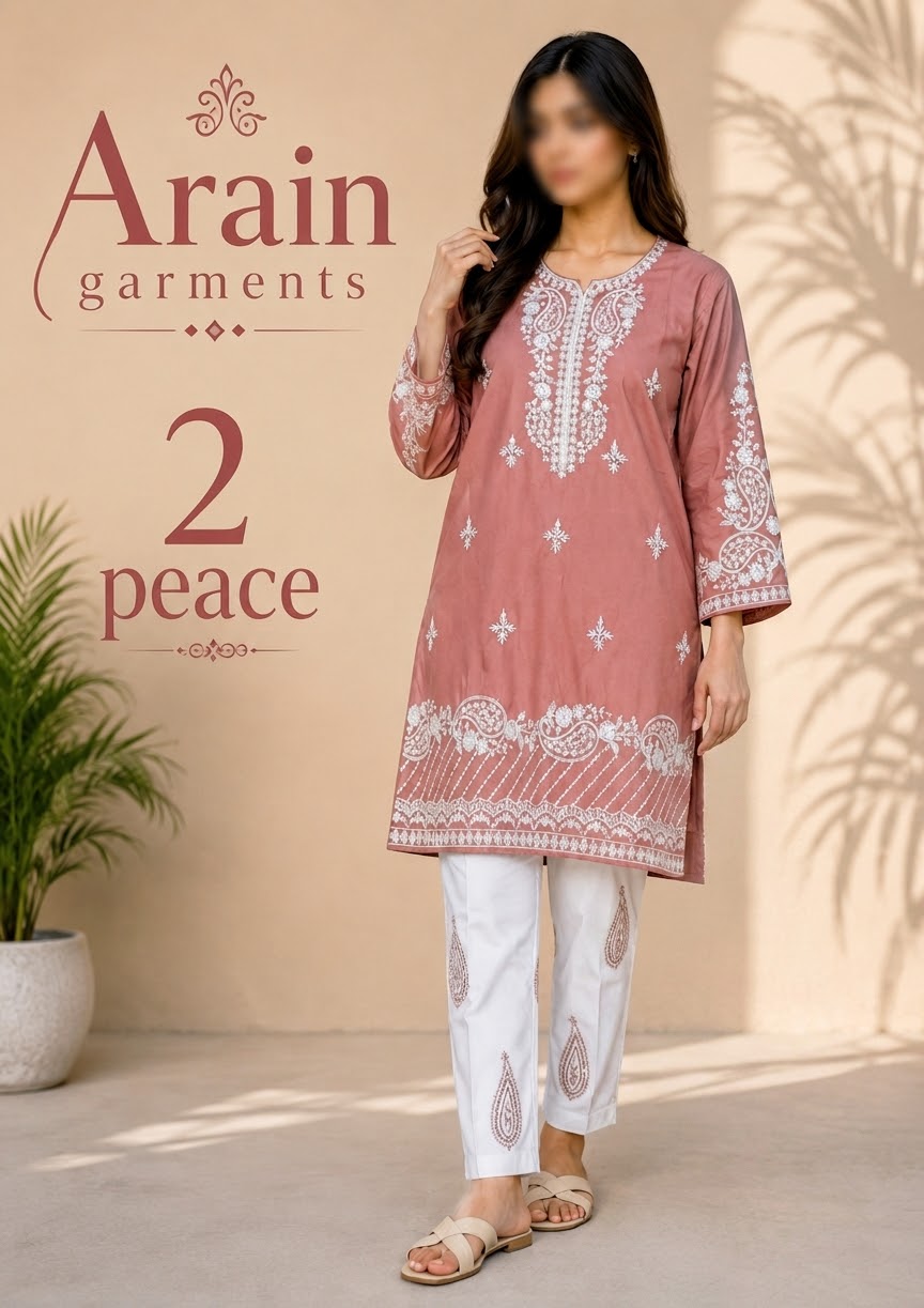 Arain Garments Black & White 2-Piece Embroidered Ladies Suit