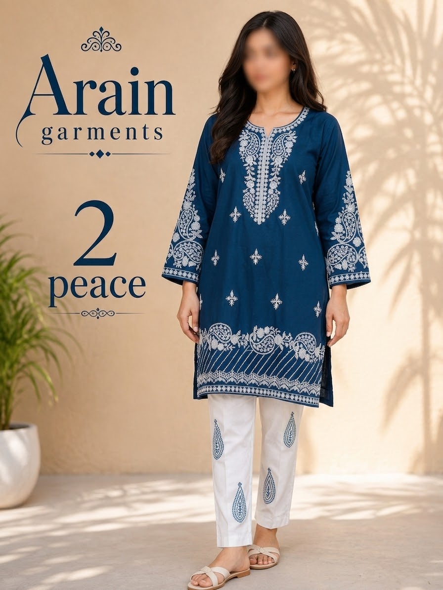 Arain Garments Black & White 2-Piece Embroidered Ladies Suit