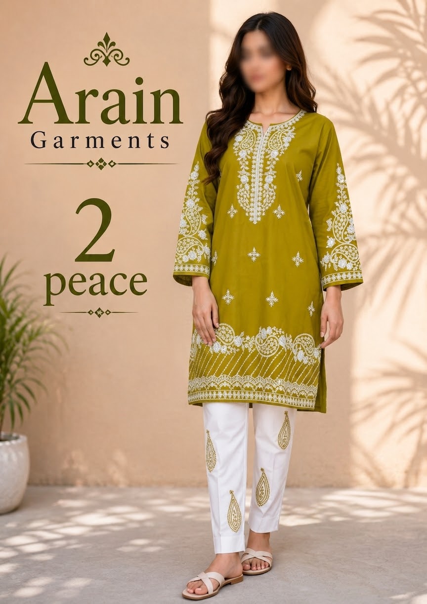 Arain Garments Black & White 2-Piece Embroidered Ladies Suit