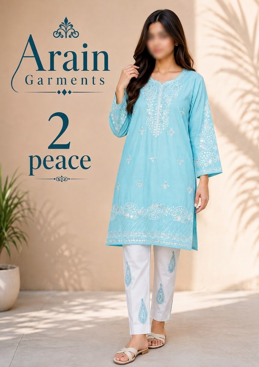 Arain Garments Black & White 2-Piece Embroidered Ladies Suit
